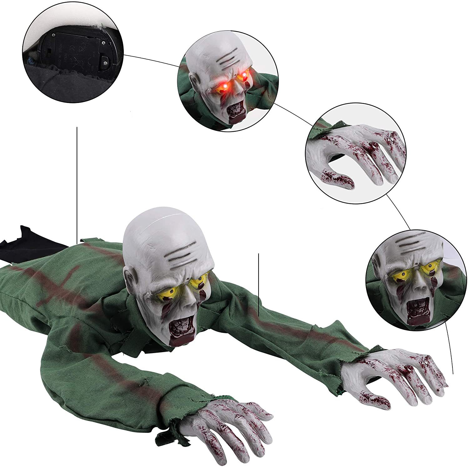 (100x43cm) LED Halloween Dekoration Schreiender / Kriechender Grusel Zombie (Batteriebetrieben)