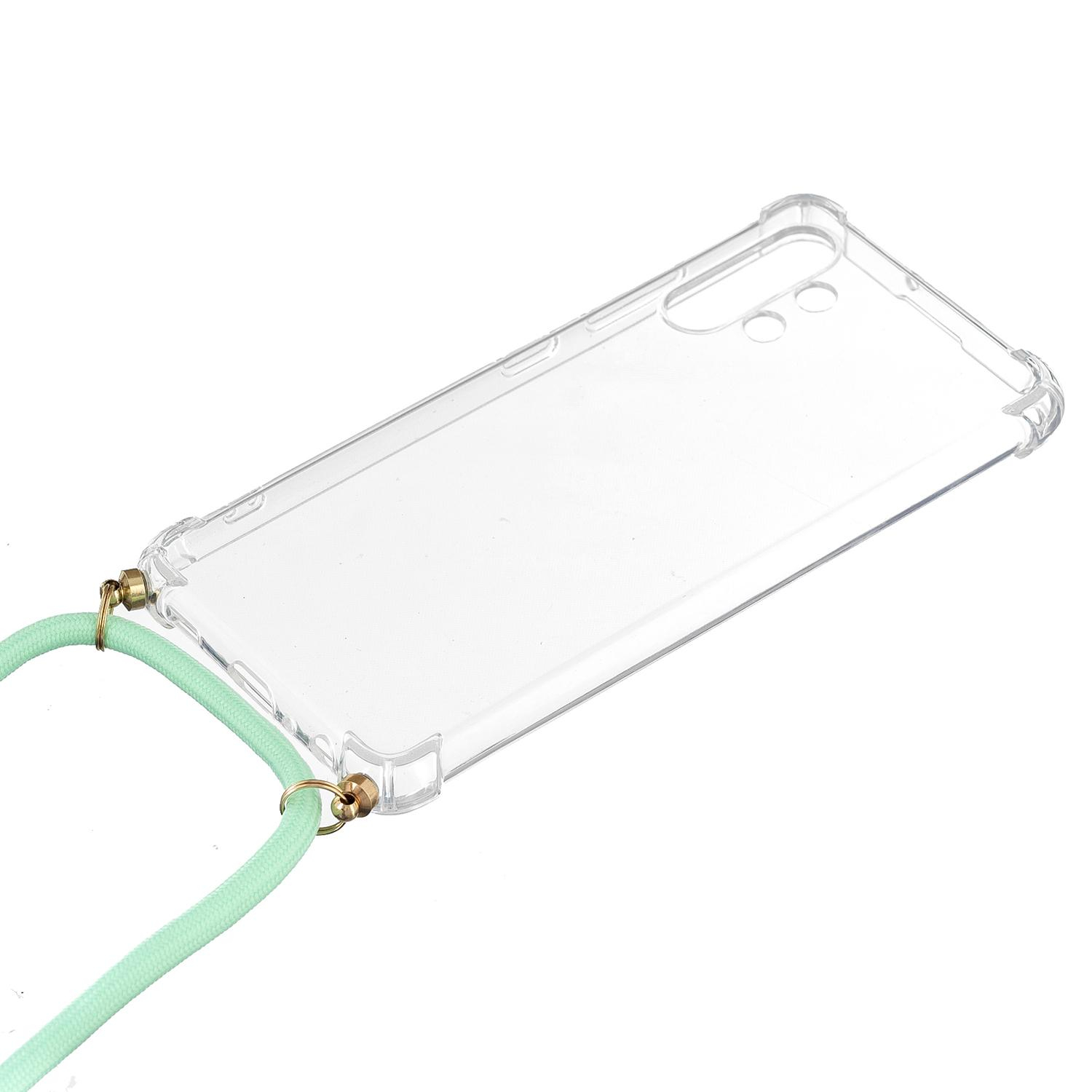 Samsung Galaxy A32 (4G) Necklace Gummi Hülle Air Cushion Fallschutz   Handykette (150cm) - Türkis / Gold