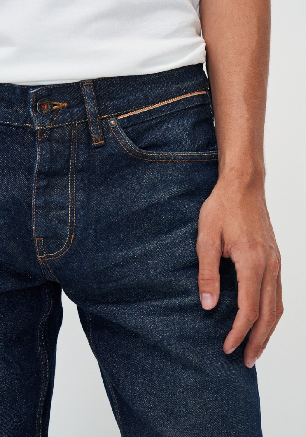 Kuyichi Herren-Jeans Jim Regular Slim Orange Selvedge Recycled Broken In