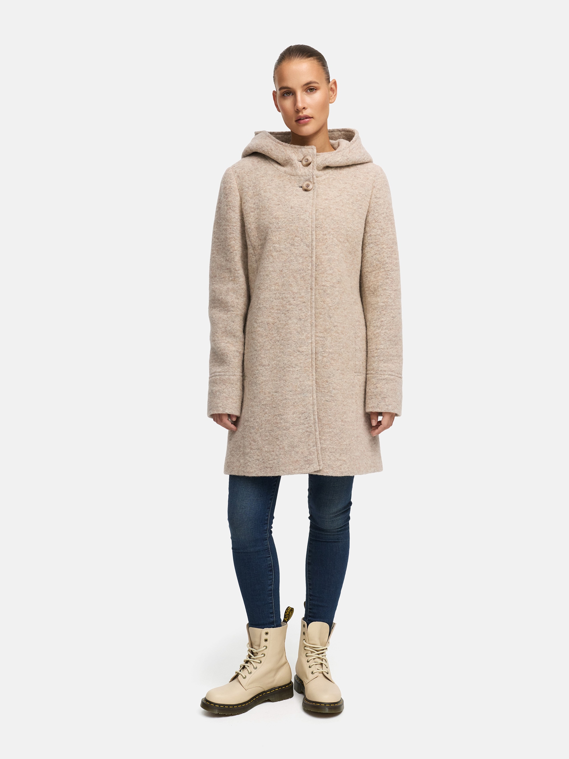 MANISA Wolljacke mit Kapuze Wollparka mit Kapuze und verdeckten Knöpfen