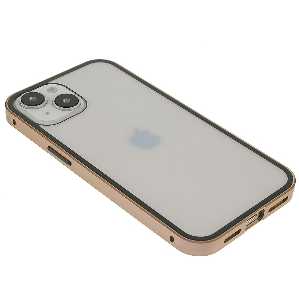 iPhone 14 Magnetische Alu Schutzhülle mit Panzer Glas Backcover   Displayschutz (Magnet-Technologie) - Gold