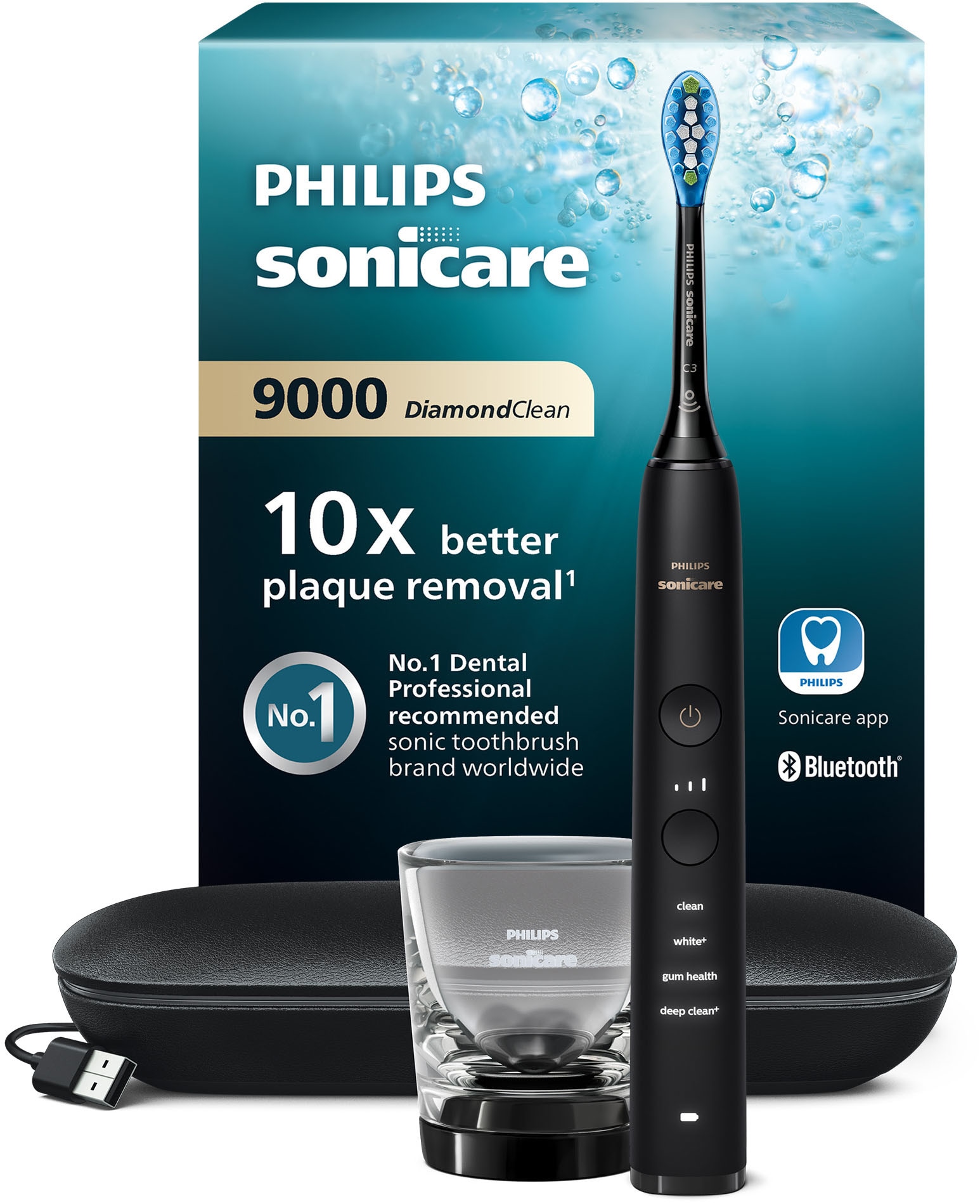 Philips Sonicare Elektrische Zahnbürste »DiamondClean 9000 HX9911« 1 Stk. Aufsteckbürsten mit Schalltechnologie, Ladeglass, USB-Reiseetui