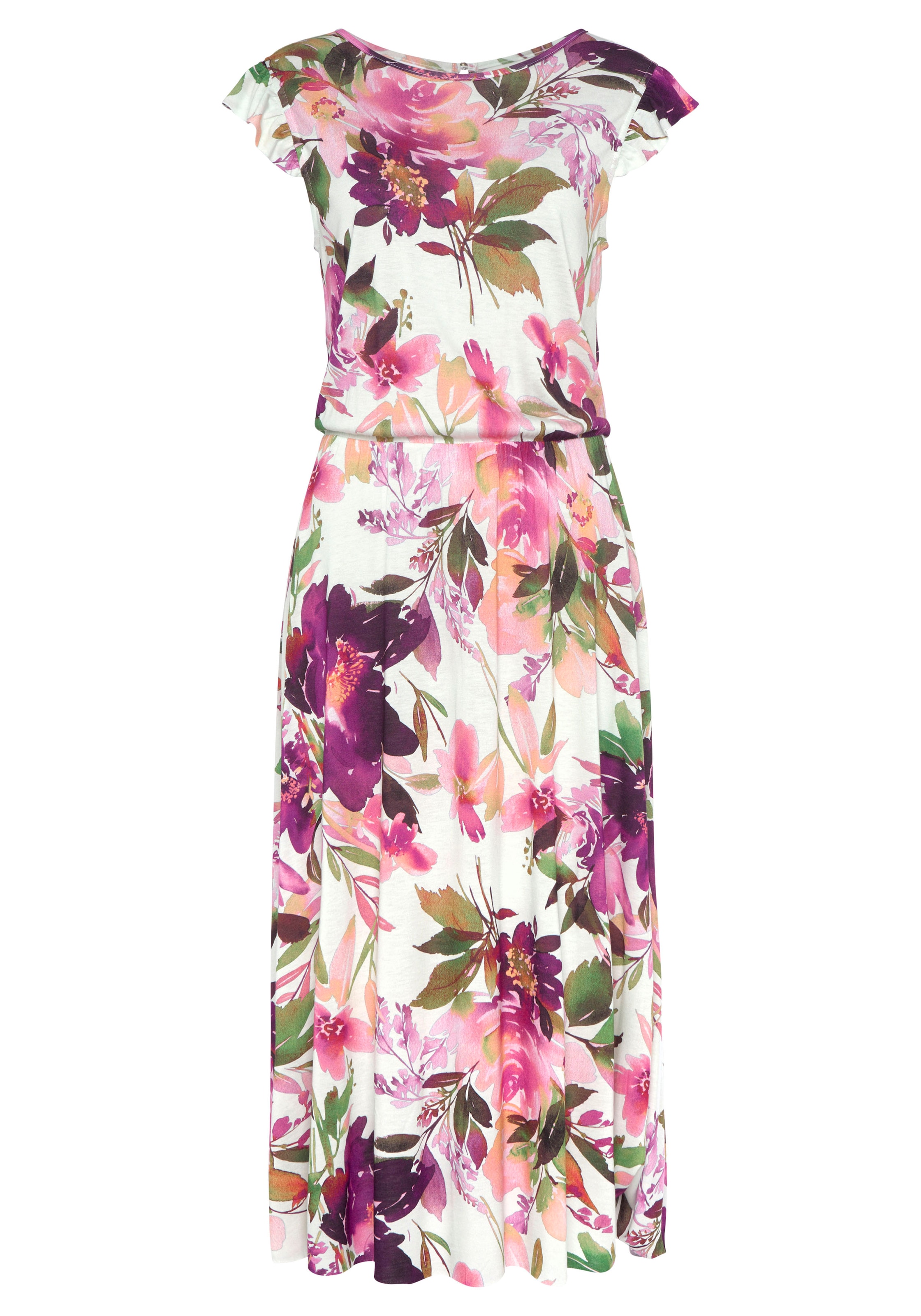 Beachtime Midikleid mit Blumendruck und Gummizug, Sommerkleid, Strandkleid