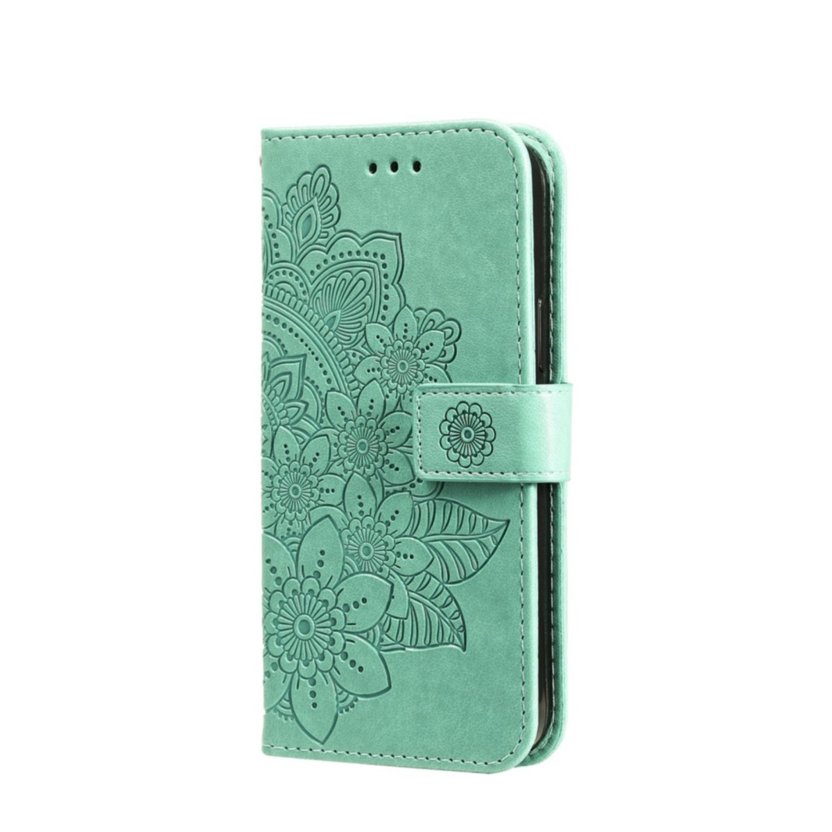 Samsung Galaxy S24  Plus Leder Tasche Wallet - Mandala Flowers Imprint - Türkis