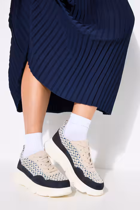 Leder-Plateausneaker, Wechselfußbett, Weite H, marine