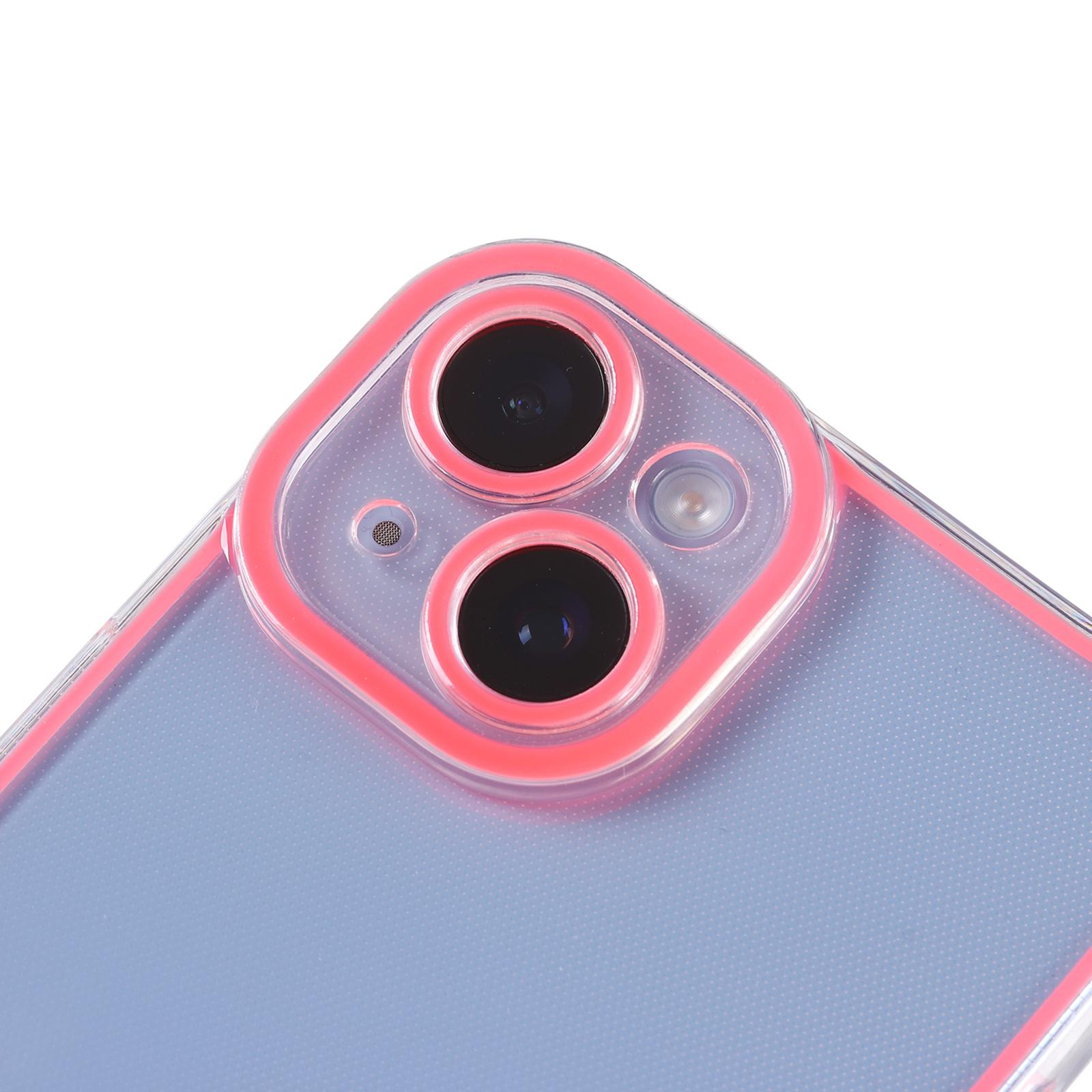 iPhone 14 Gummi Case Hülle mit Fluoreszierendem Rahmen - Pink / Transparent