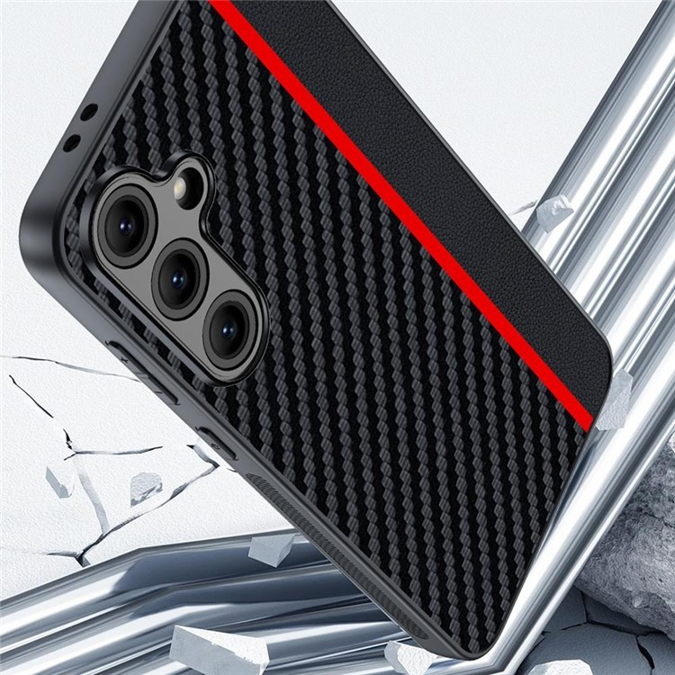 Samsung Galaxy S25 Hybrid Hardcase Hülle im Carbon Leder Look - Schwarz / Rot
