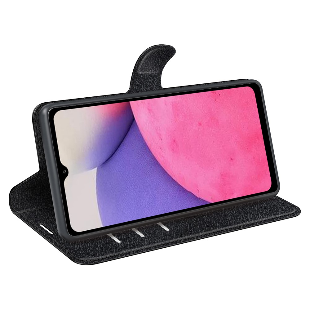 Samsung Galaxy A33 5G Leder Tasche Flip Cover Litchi Look - Schwarz