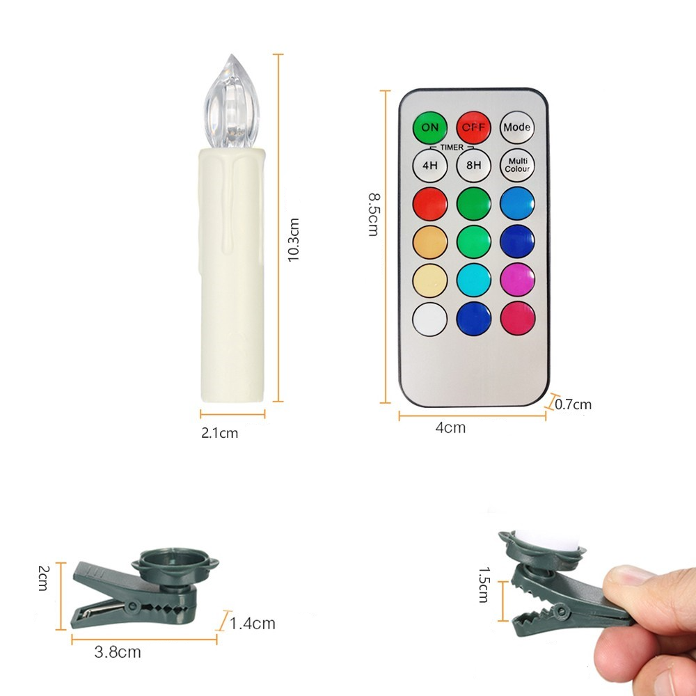 (10er Set) 10cm LED Weihnachtsbaum Kerzen Christbaum Beleuchtung inkl. Fernbedienung (Batteriebetrieben) - Bunt
