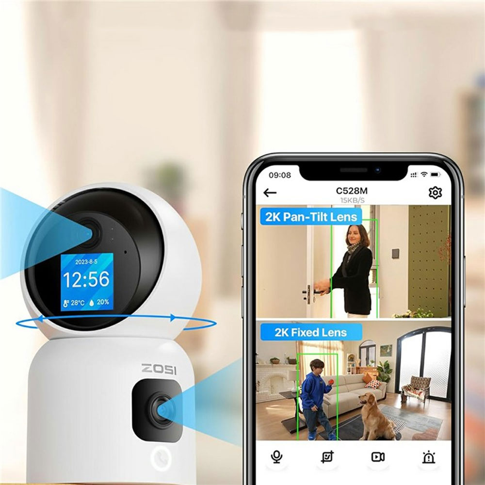 C528M 360° Indoor WiFi Internet IP Kamera Dual Linse (6MP) 2K KI Nachtsichtfunktion / Zwei-Wege-Audio / Personenerkennung / Farbdisplay