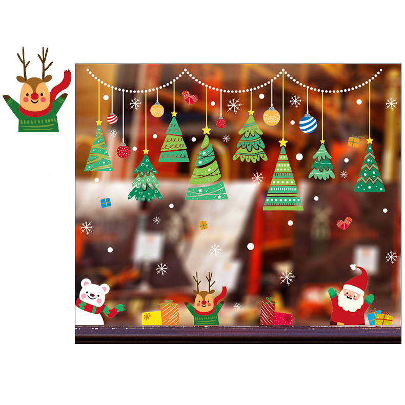 Weihnachts Fenster Folien Aufkleber Christmas Home Deko Fenster Sticker - Merry Christmas Weihnachtsbäume