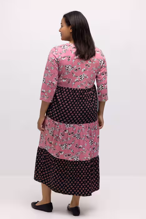 Midikleid, Mustermix-Streifen, Rundhals, 3/4-Ärmel, multicolor schwarz