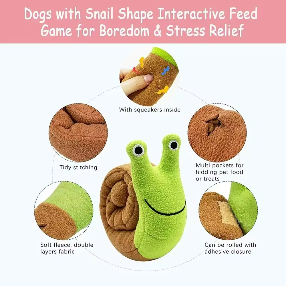 (14x16cm) Interaktive Hunde Schnüffel Schnecke Spielzeug Quietsche Plüschtier - Grün / Braun