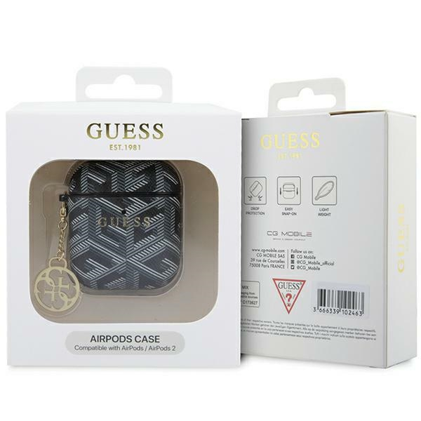 AirPods (1. & 2. Generation) GCube Charm Leder Schutzhülle Abdeckung   Logo Anhänger (GUA2PGCE4CK) - Schwarz