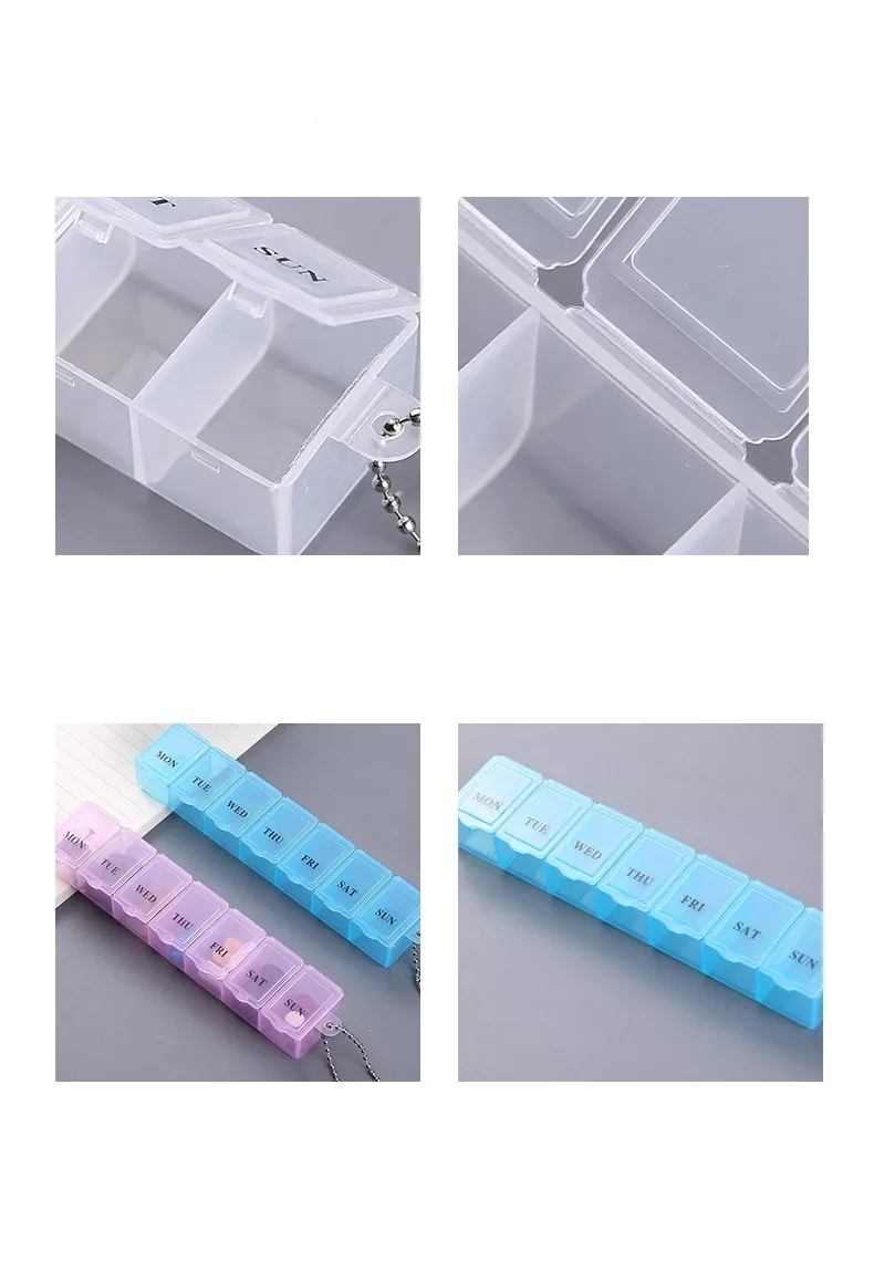 (150x30mm) Medikamenten Dosierer 7 Tage Dosett Tablettenbox Supplements Pillendose   Kugelkette - Blau