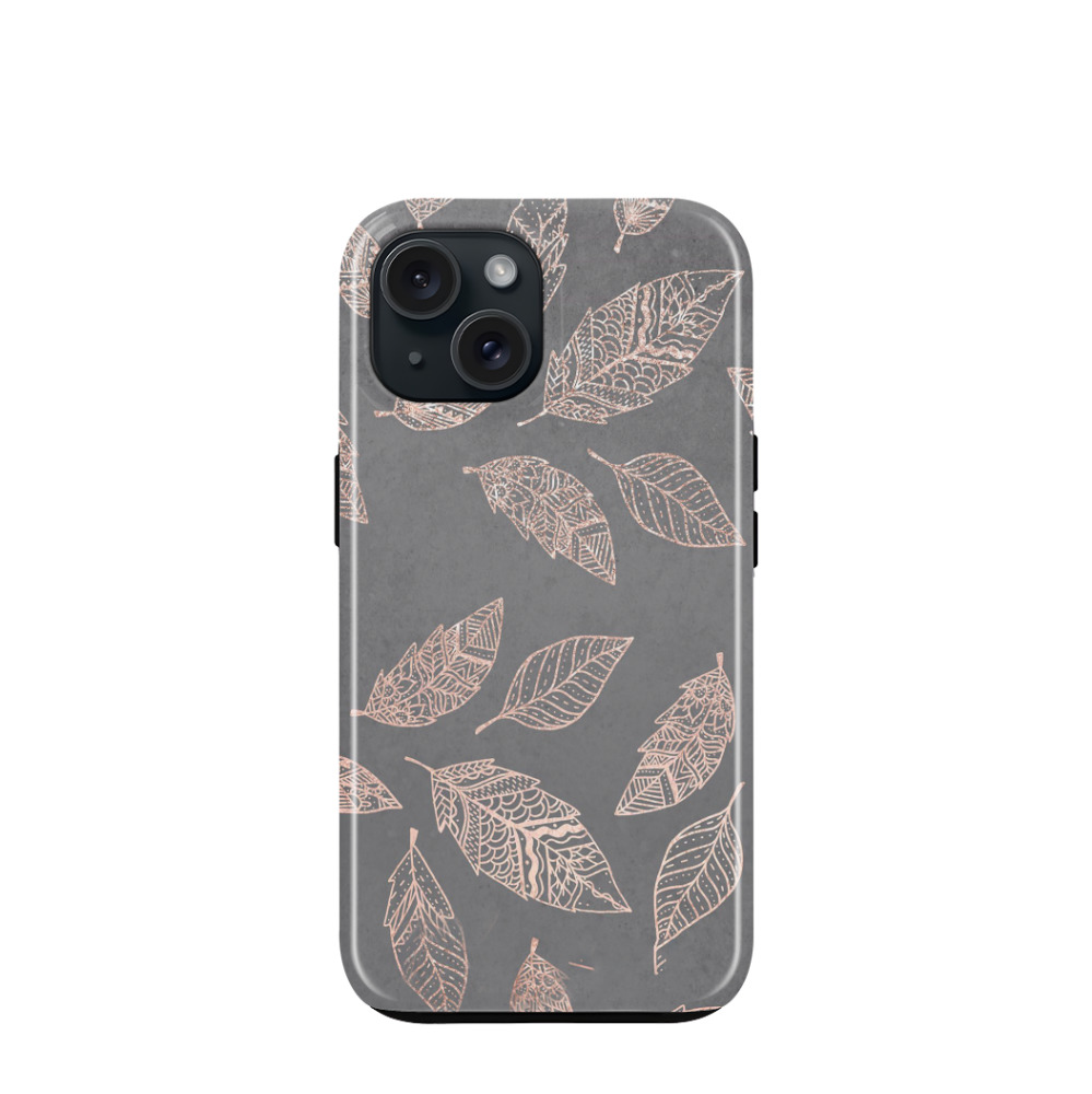 iPhone 15 Hybrid (Kunststoff / Gummi) Hülle Blätterspiel - Bronze