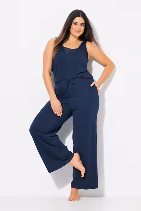 Jumpsuit, Spitze, V-Ausschnitt, ärmellos, nachtblau