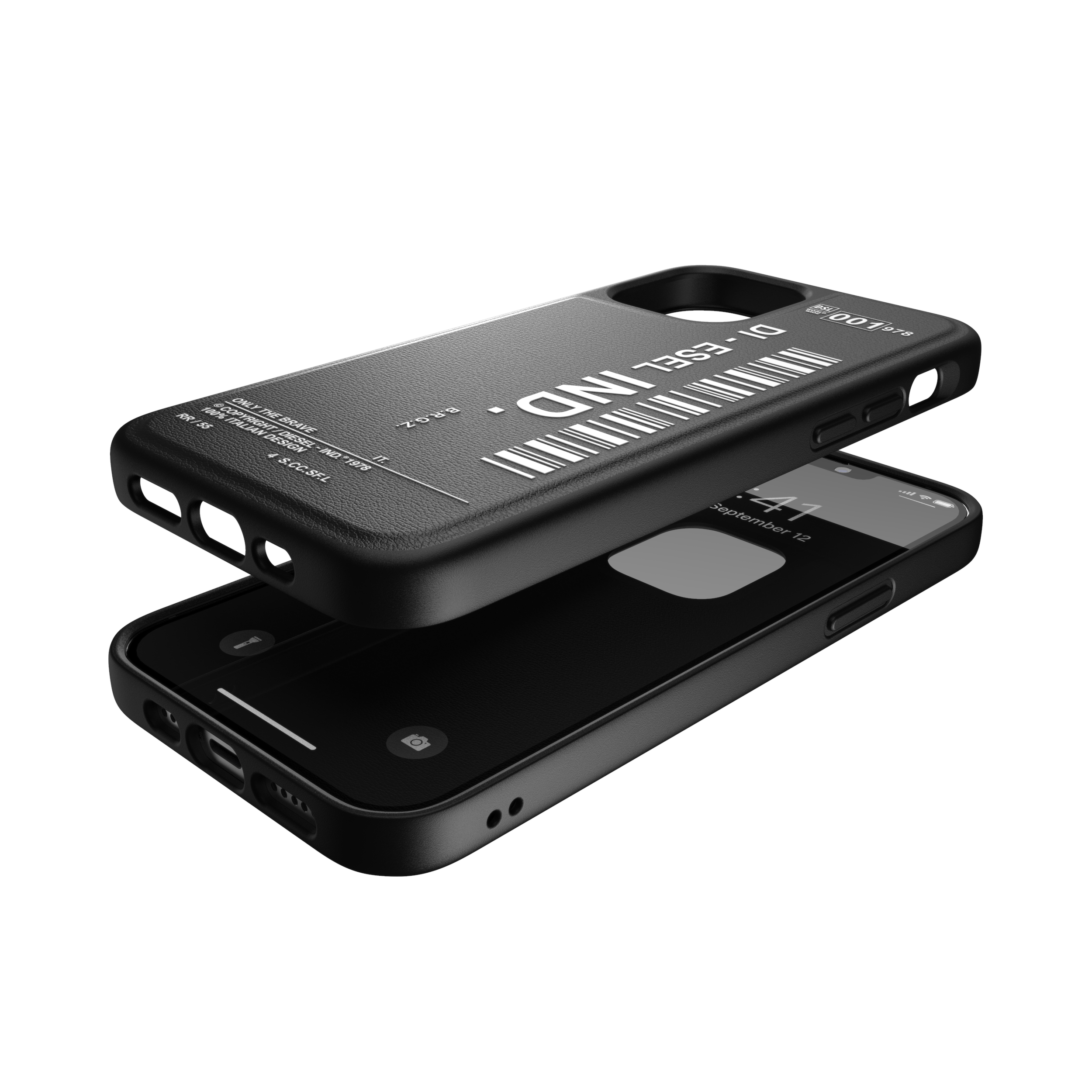 iPhone 12 / iPhone 12 Pro Leder Hardcase Hülle Moulded Case Core Barcode Grafik (42489) - Schwarz