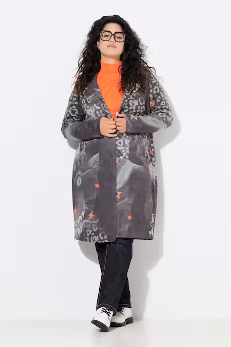 Longblazer, bequeme Passform, Patchdruck, anthrazit