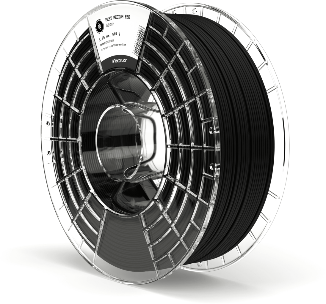 Extrudr  TPU medium ESD Schwarz, 1,75 mm / 500 g    Für den effektiven ESD Schutz der sensiblen Elektronik