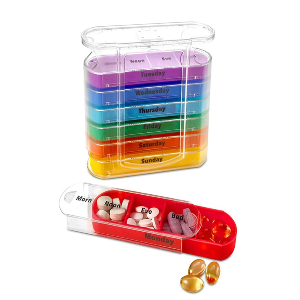 (8-tlg. Set) Medikamenten Dosierer 7 Tage Dosett Tablettenbox Supplements Pillendosen   Aufbewahrungsschublade - Bunt