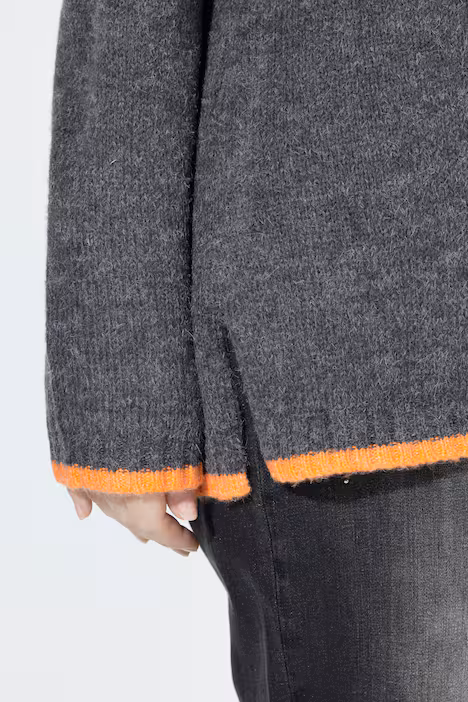 Pullover, farbige Kanten, V-Ausschnitt, Langarm, graphitgrau