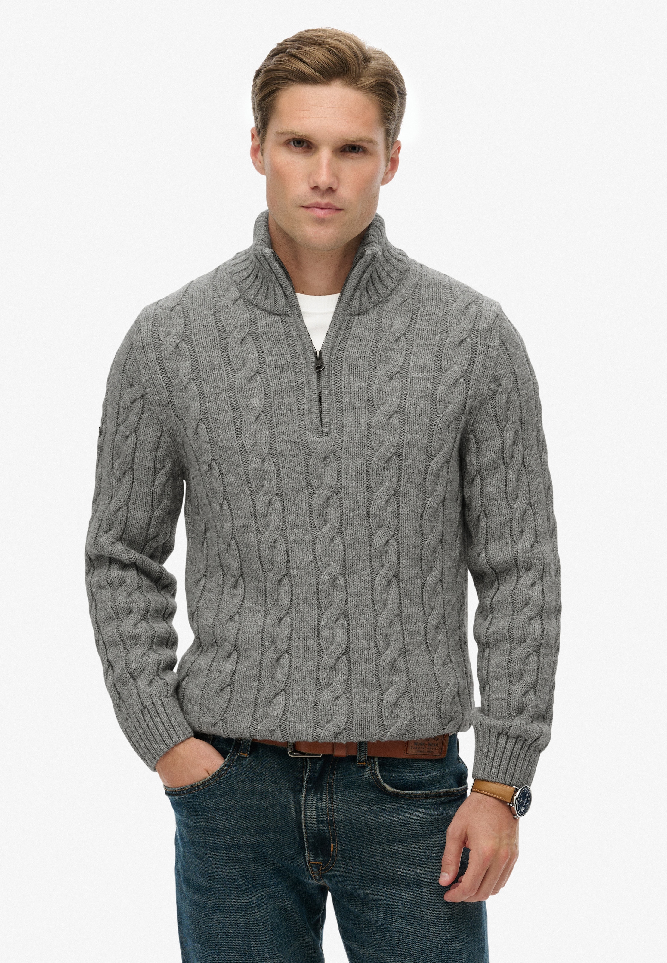 Superdry Strickpullover »JACOB CABLE KNIT HALF ZIP«