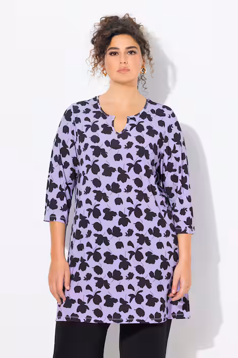Longshirt, A-Linie, Tunika-Ausschnitt, 3/4-Arm, lavendel