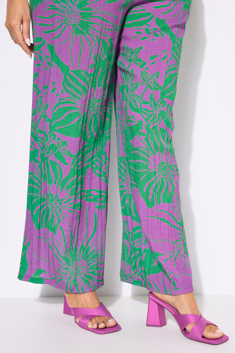 Hose, Blüten, weites Bein, Elastikbund, violett