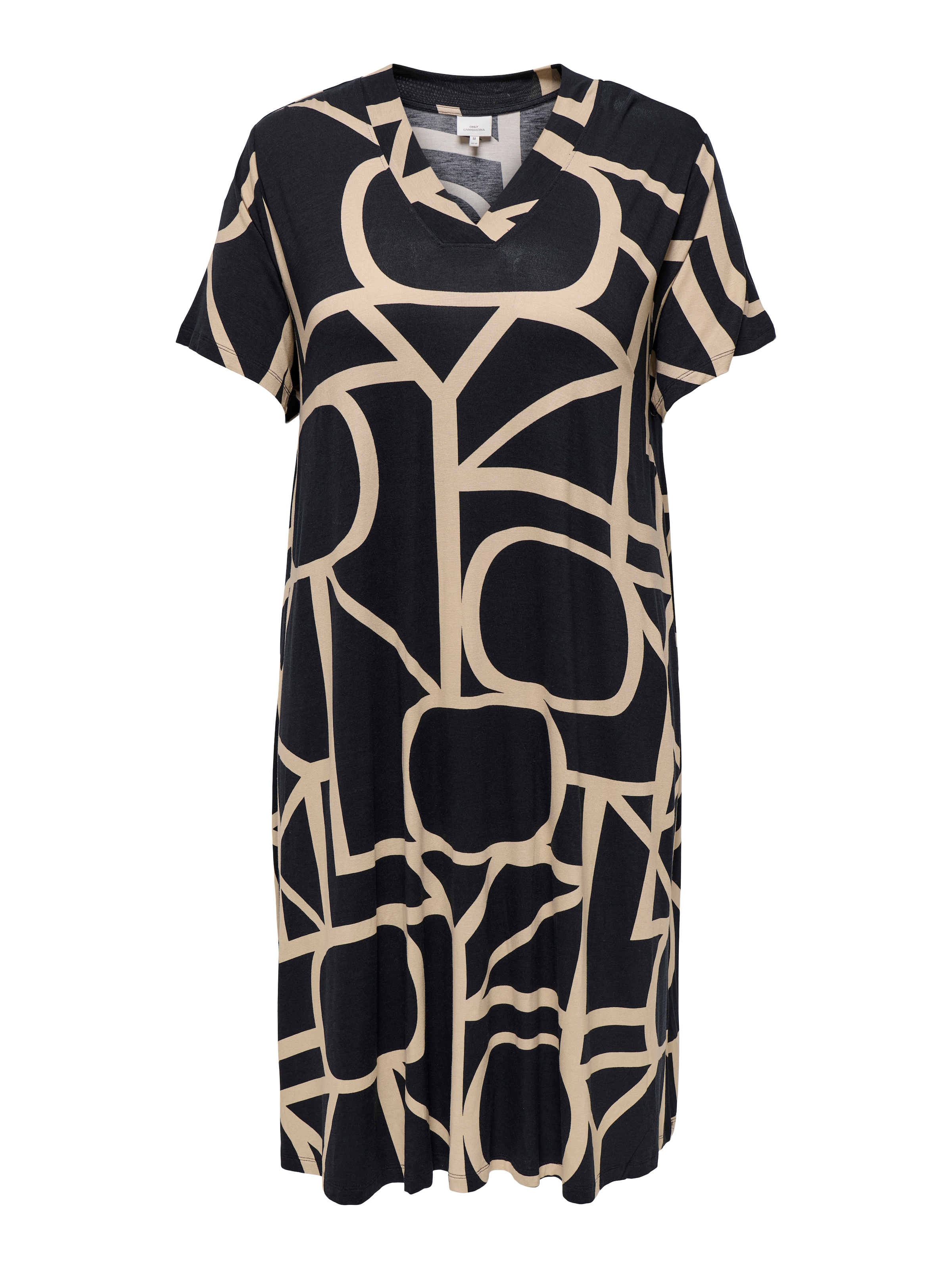 ONLY CARMAKOMA Shirtkleid »CARFYRLA LIFE S/S V-NCK BLK AOP DRE NOOS« Sommerkleid, weich fliessende Jersey Qualität