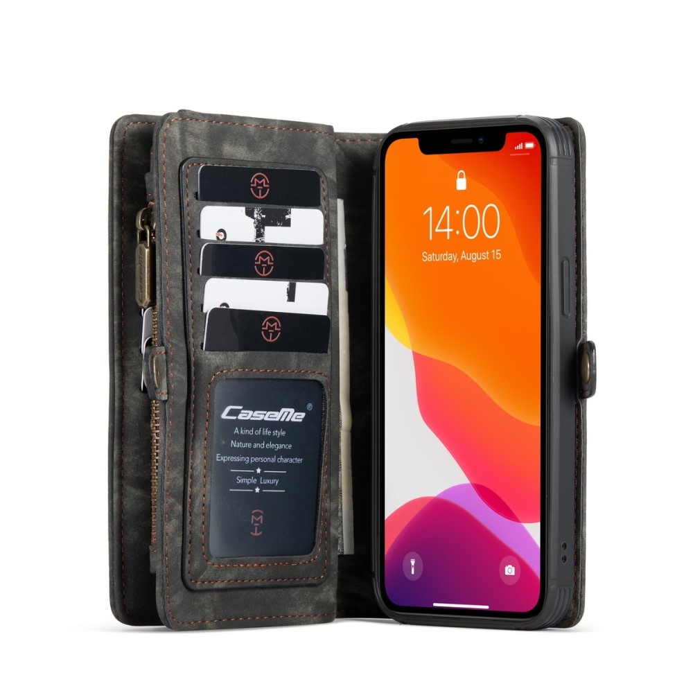 iPhone 12 / iPhone 12 Pro 2in1 Leder Tasche   Magnet Hardcase Karten Etui - Schwarz