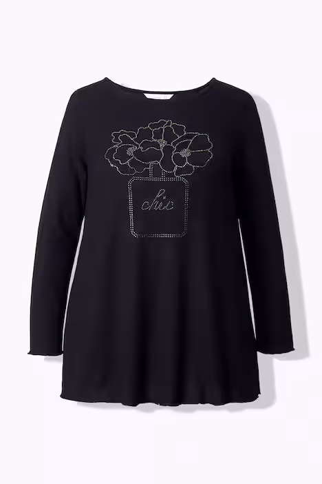 Pullover, A-Linie, Glitzersteinchen, Langarm, schwarz