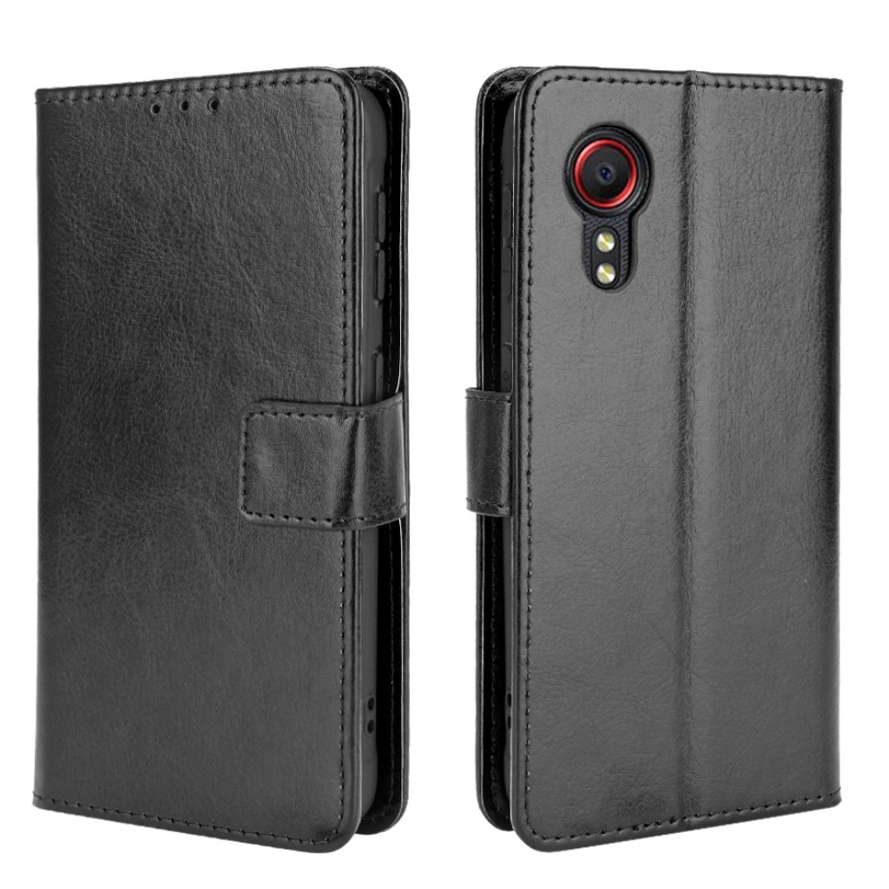 Samsung Galaxy Xcover 5 Leder Tasche Flip Cover mit Kartenfächer Vintage Look   Trageschlaufe - Schwarz