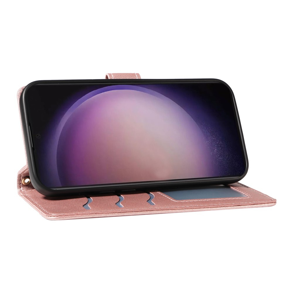 Samsung Galaxy S25 Ultra Necklace Leder Tasche Flip Cover Steppmuster - Roségold