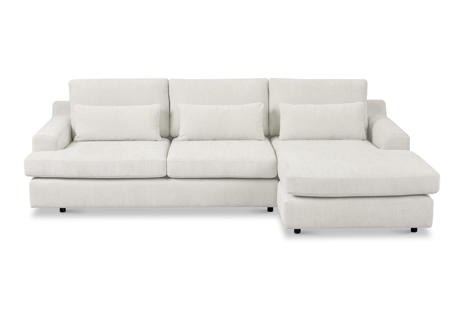 Roma Sofa 2,5-seter med sjeselong høyre. Tekstil Raven 22 Offwhite med sorte ben