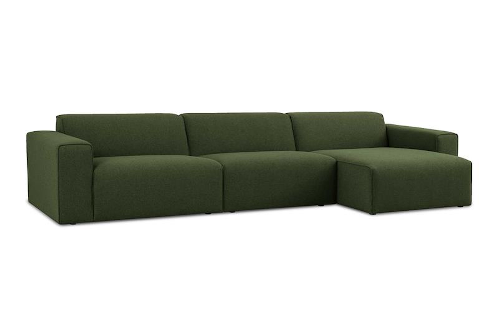 Styl 3-seter med sjeselong høyre Duo puter. Tekstil Neve 17/2 Dark Green med sorte ben.