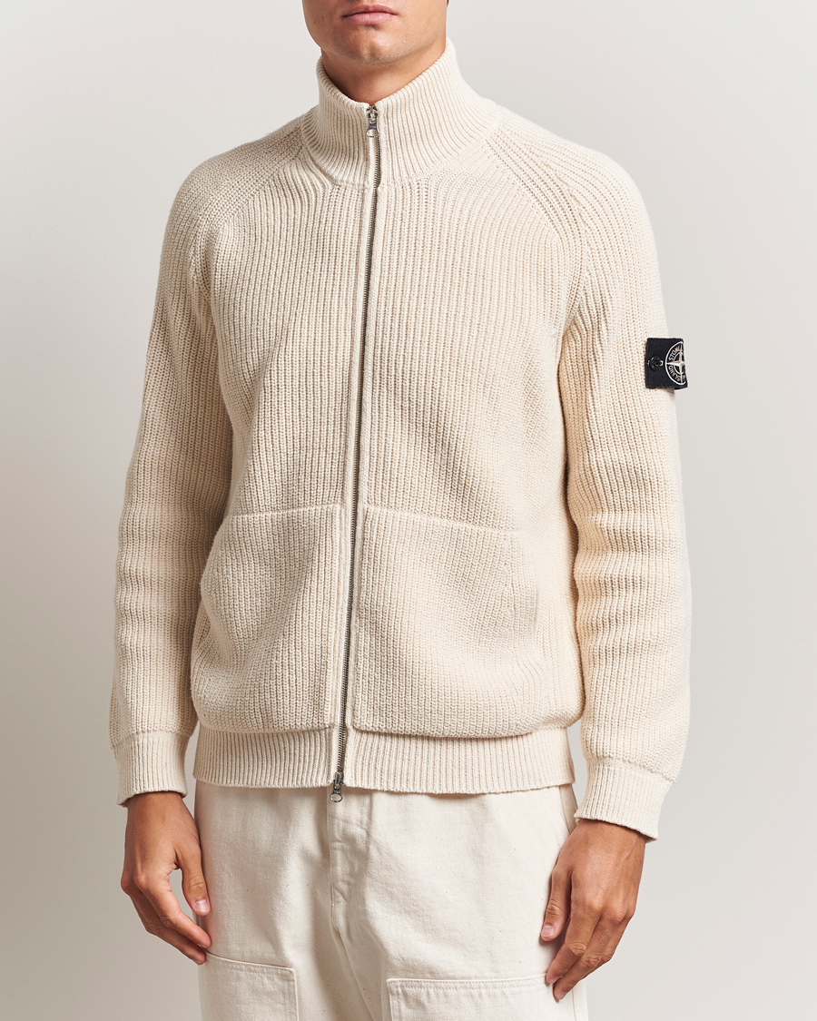 Stone Island RAW Cotton Popcorn Stitch Full Zip Ivory