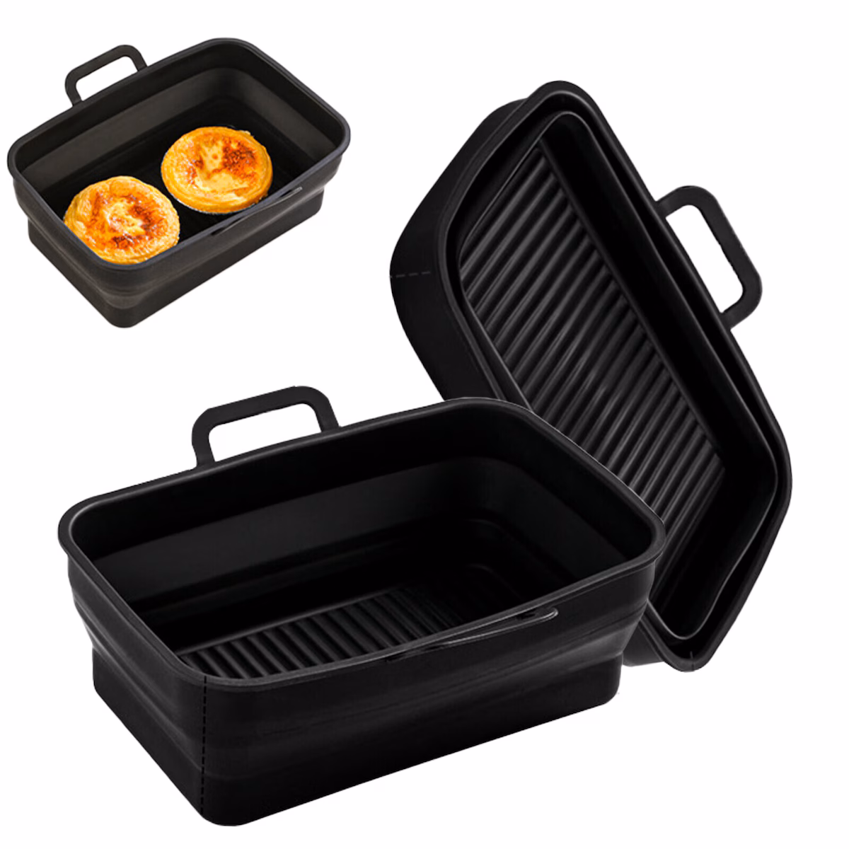 Sammenleggbar form av silikon til Air Fryer, 2-pakning Sort