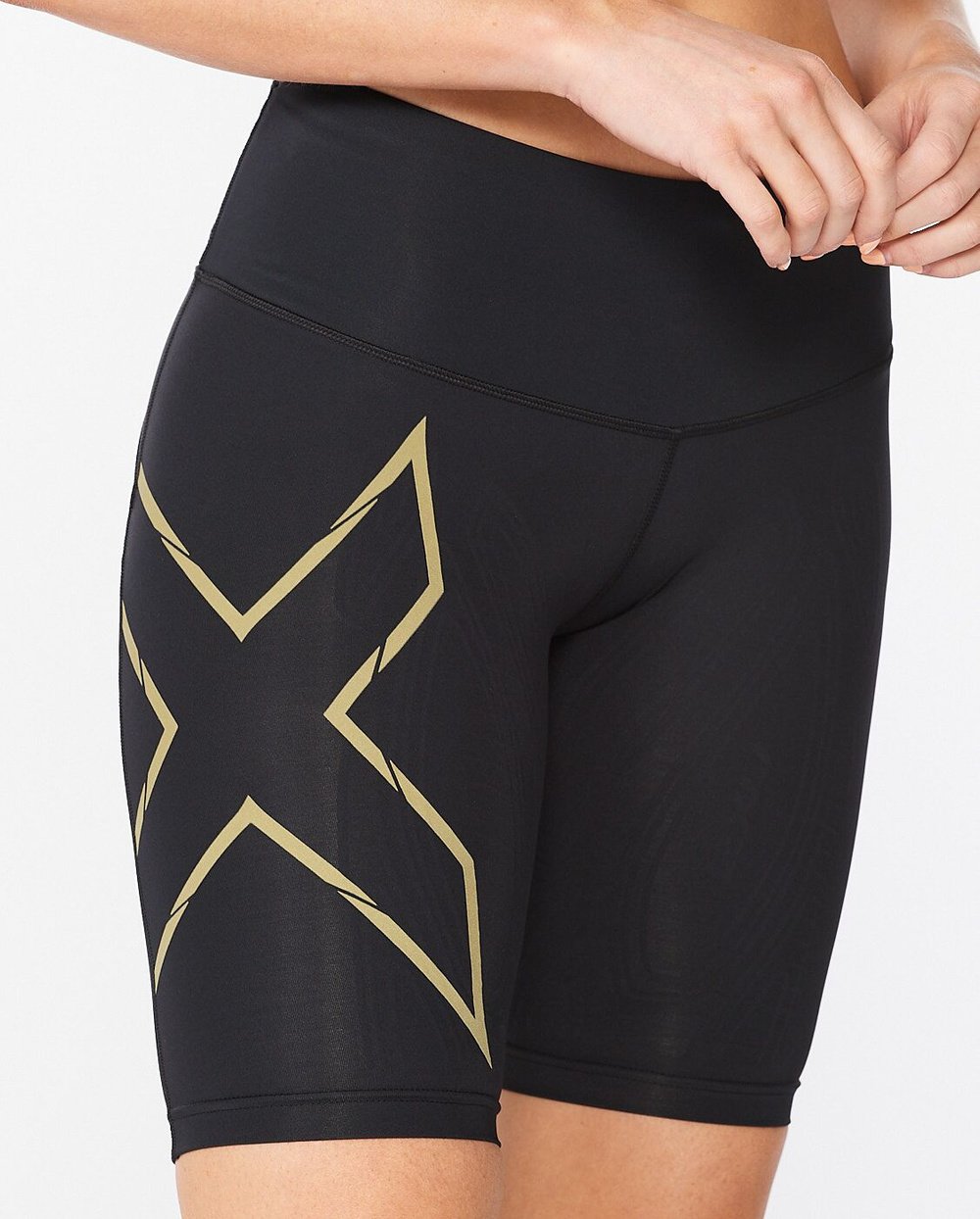 Light Speed Mid-Rise Compression Shorts Dame Black/Gold Reflective