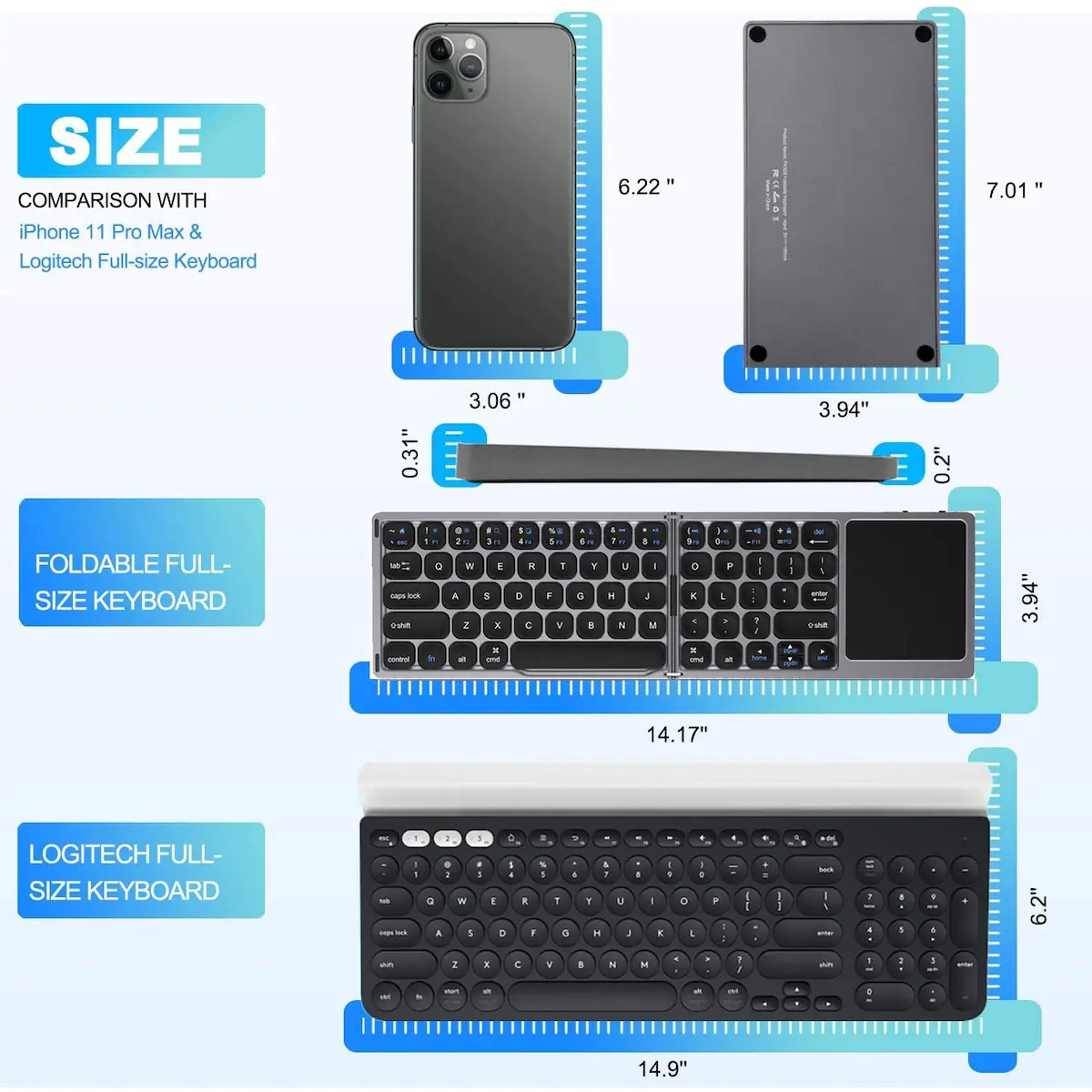 NÖRDIC Bluetooth-tastatur med touchpad US Layout 64taster MacOS, iOS, Windows, Android