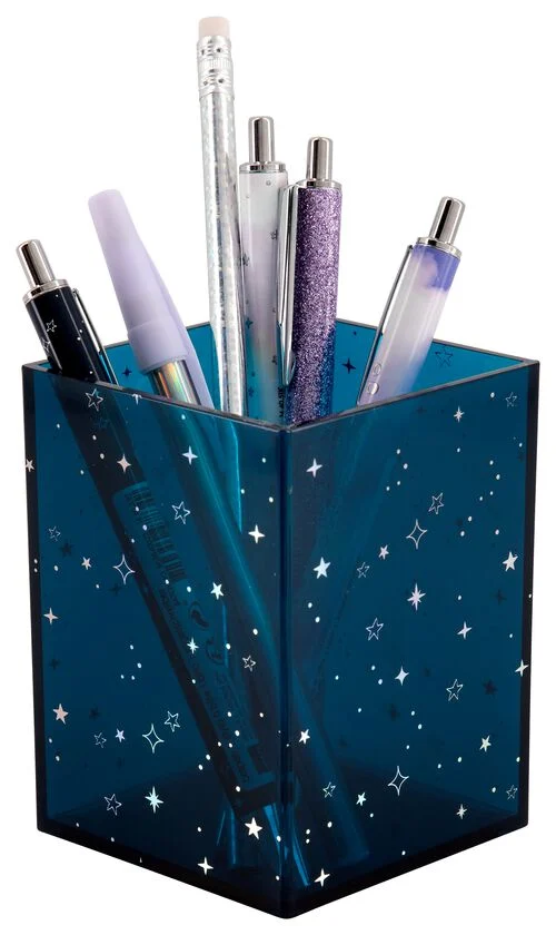pot à crayons bleu avec étoiles 10x7x7