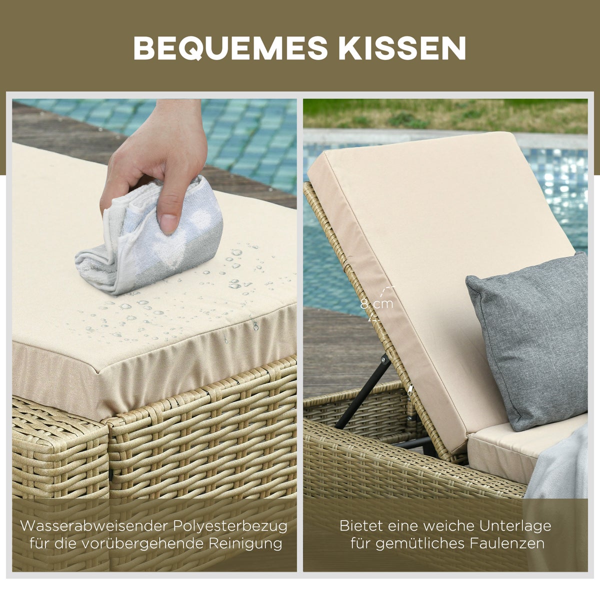 Outsunny ligstoel, 72B x 198D x 30H cm, staal, PE rotan, polyester, veelkleurig