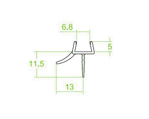 Waterafstotend. 5 mm SH, 8 mm glas, 11,5 mm lip, lengte 2010 mm