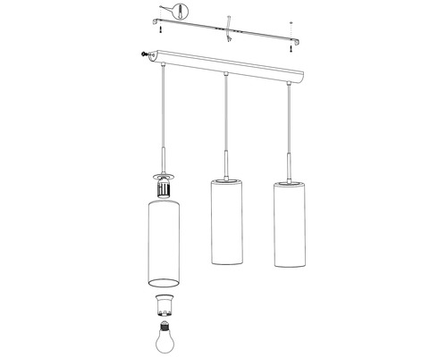 Hanglamp, 3-lichts, HxLxB 110x71x10 cm, nikkel/mat/zwart