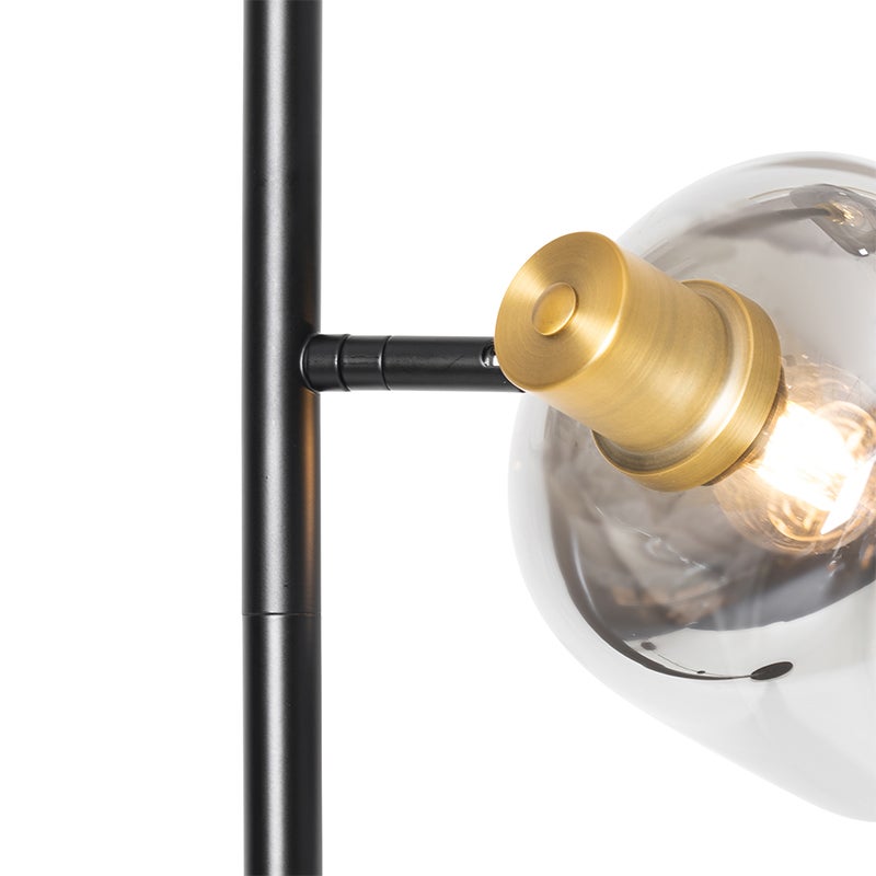 QAZQA - Moderne staande lamp, zwart met gouden accenten, messing met gerookt glas, 2 lampen - Zuzanna, woonkamer, slaapkamer - langwerpig - LED-compatibel, E14-fitting