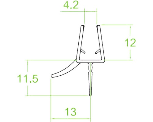 Waterafstotend profiel geschikt voor 5-6mm glas, lengte 2010 mm met 2 afdichtlippen