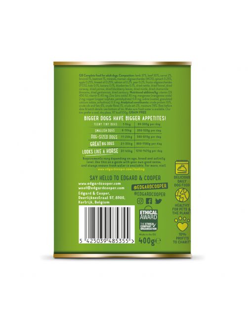 Edgard&Cooper Blik Lamb Beef Adult - Hondenvoer - Lam Rund Appel 400 g Graanvrij