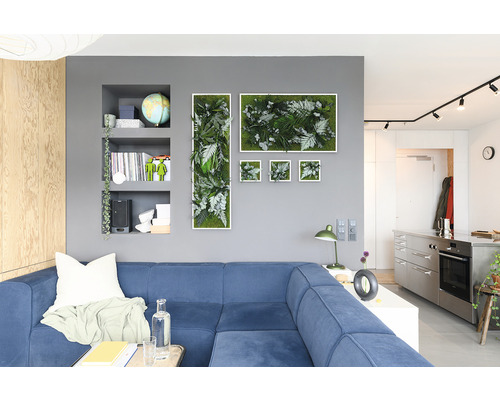 Jungle design plantenfoto, witte lijst, set van 3, 3x 22x22 cm