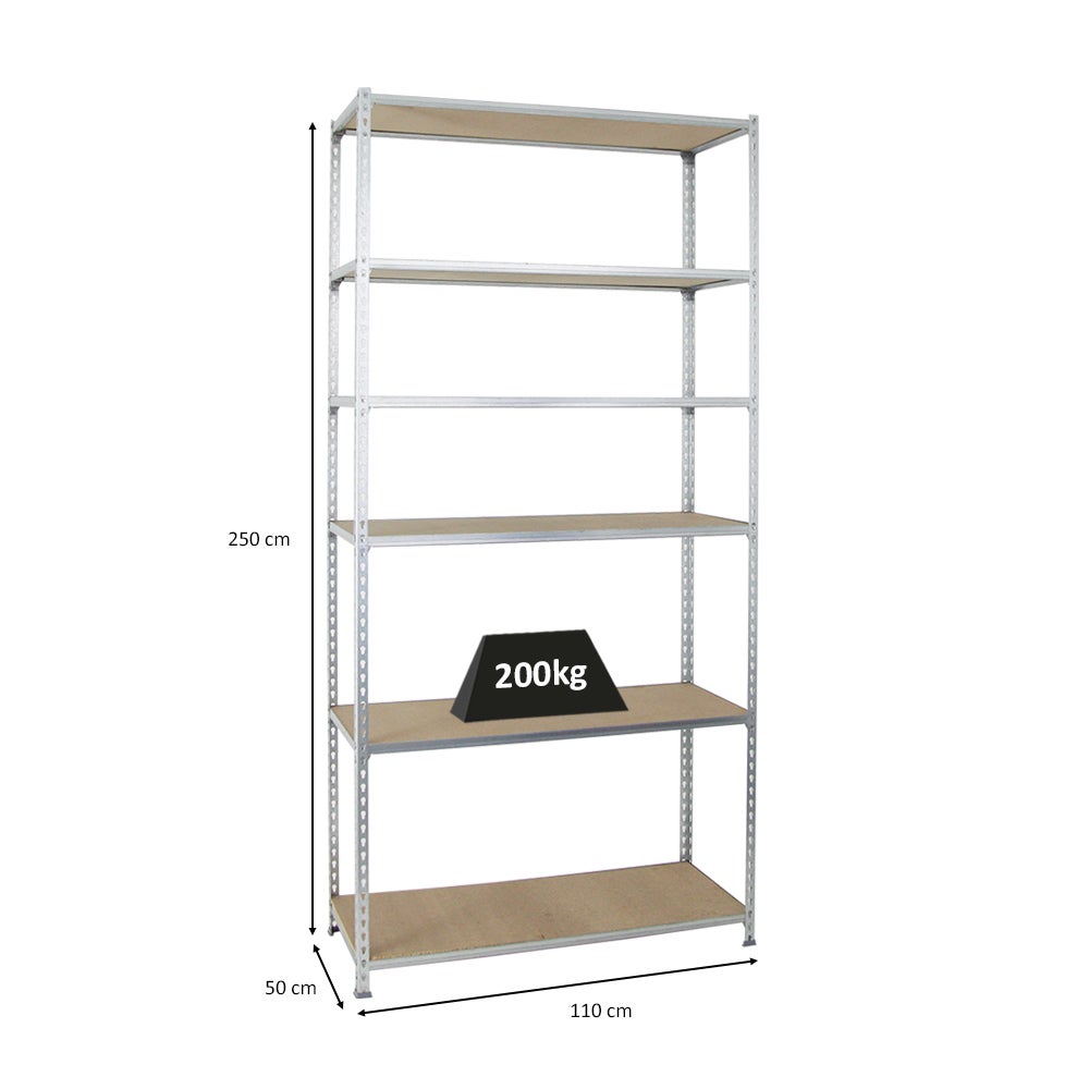 PROREGAL Heavy-Duty Stellingkast Giant Muli HxBxD 250 x 110 x 50 cm 6 Planken Plankdraagvermogen 200 kg Gegalvaniseerd