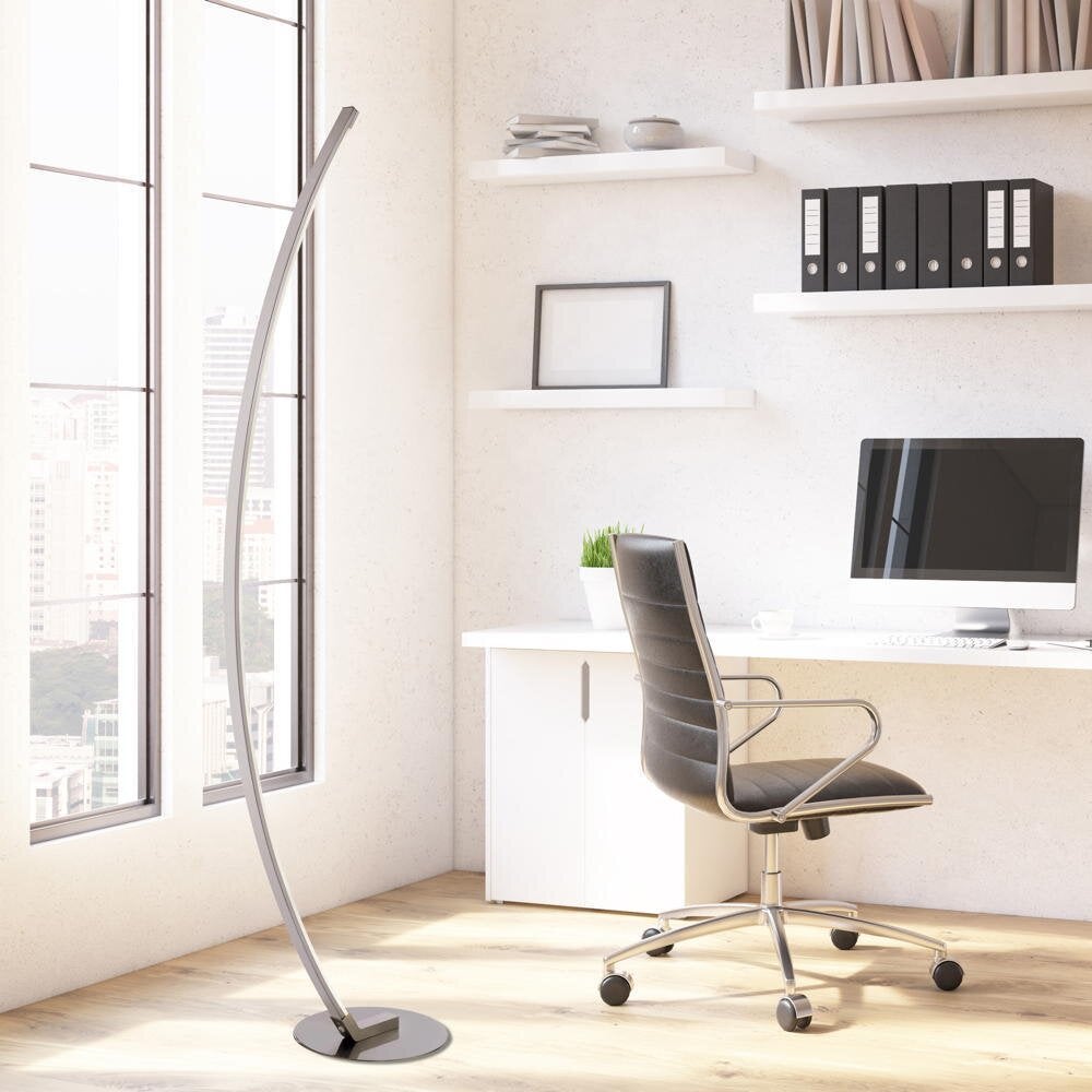 famlights | Alexia LED vloerlamp in zilver, 10,8W, 1200lm, gebogen